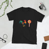 Gay Men Man Rooster Cock Sucker Lollipop T-Shirt Funny Gay Kinky Tee BDSM Pride Shirt on black t-shirt.