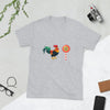 Gay Men Man Rooster Cock Sucker Lollipop T-Shirt Funny Gay Kinky Tee BDSM Pride Shirt on a grey background.
