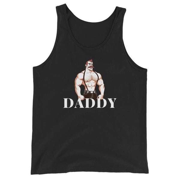 Gay Muscle Leather Daddy Tank Top featuring a muscular character with the word 'DADDY' in bold.