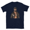 Gay Older Daddy Bear Leather Shirt - Pride Gay Biker Daddy Bear t-shirt featuring a muscular model in a leather jacket.