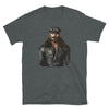 Gay Older Daddy Bear Leather Shirt - Pride Gay Biker Daddy Bear t-shirt featuring a muscular model in leather attire.
