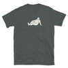 Funny gay shirt featuring a relaxed bear graphic on a dark gray t-shirt.