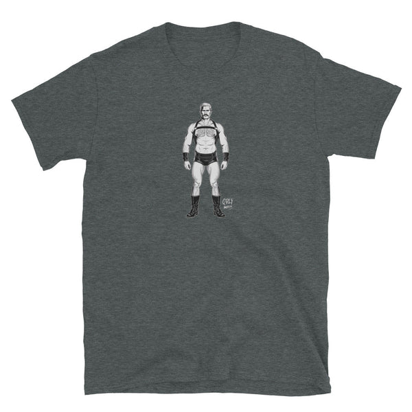 Gay Pride Shirt - Daddy BearLGBT Pride Rainbow Gay Bear Tees featuring muscular bear graphic on dark grey tee.