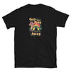 Black shirt featuring colorful 'Gay The Pray Away' graphic design, ideal LGBTQ pride apparel.