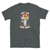 Dark grey gay shirt featuring Jesus with rainbow accents and the phrase 'Gay The Pray Away'.