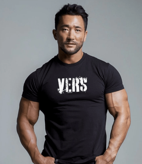 Gay Versatile Shirt - Vers worn by a muscular man in a black tee.