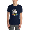 Navy blue gay shirt featuring Leather Daddy graphic and colorful 'daddy' text.