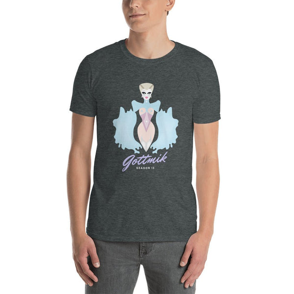 Model wearing GOTTMIK T-Shirt | Rupaul's Drag Race, featuring colorful pop art design.