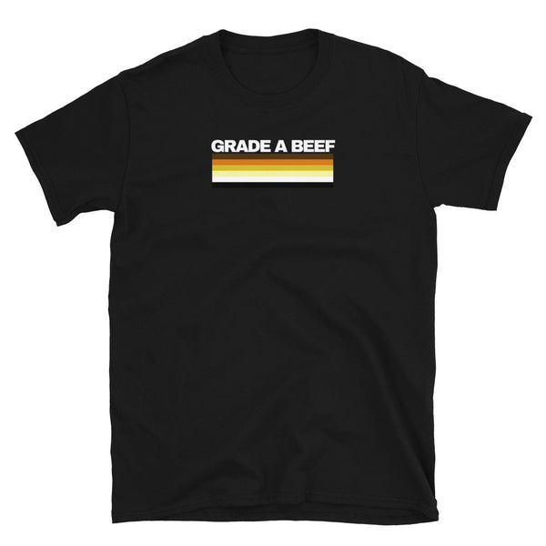 Grade A Beef Flag Shirt PrideT shirt for Gay Bear Men Community 56 in black, featuring bold text.