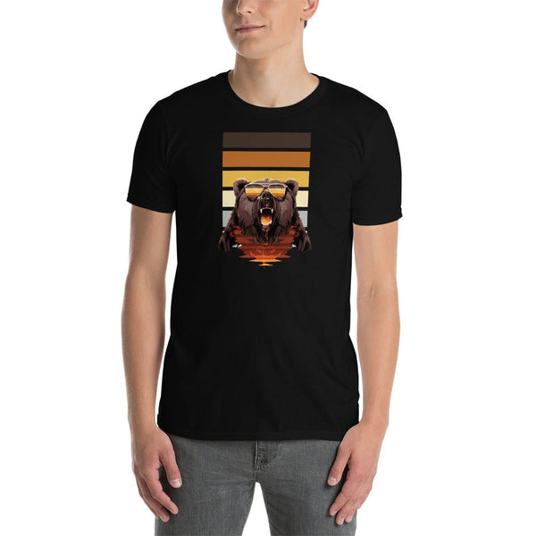 Grizzly Gay Bear T-shirt design with bear graphic and colorful stripes, perfect for LGBTQ pride apparel.