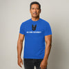 Model wearing blue He Him Good Boy Pronoun LGBTQ Gay Pup Play Shirt.