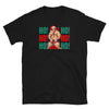 Black gay shirt with Santa design, featuring muscular man and holiday colors. Ho Ho Ho Daddy Jingle My Bells - Gay Bear - Gay Daddy Hunk - Santa Christmas Gay LGBT.