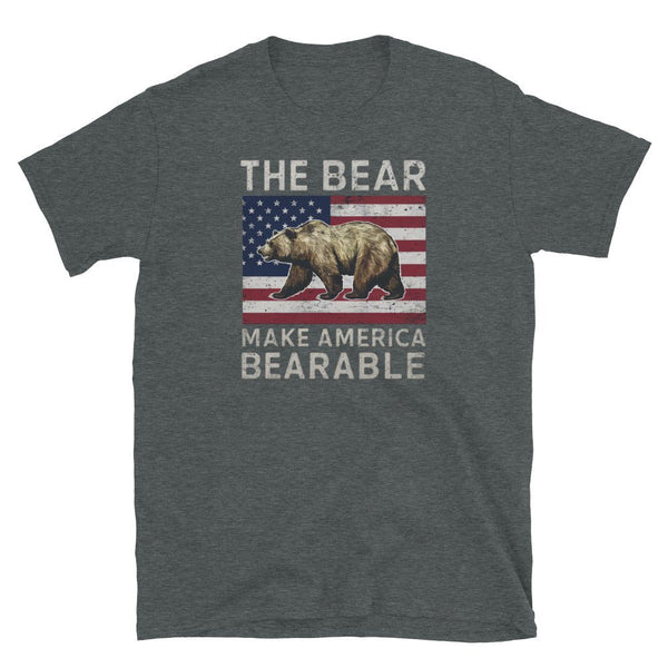Dark heather gay shirt featuring bear graphic and American flag design, I Choose The Bear - Team Bear - Make America Bearable.