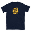 Navy blue t-shirt with "I Just Look Straight" text, funny gay shirt, LGBTQIA pride apparel.