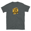 Dark grey t-shirt with text design reading 'I Just Look Straight', LGBTQIA pride apparel.