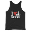 Black tank top featuring 'I Love (Heart) Bears Gay Tank Top' design with bear graphic.