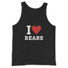 Black tank top featuring "I Love Bears" text, perfect gay pride apparel.