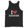 Black tank top featuring 'I Love (Heart) Daddies' design, ideal for pride apparel.