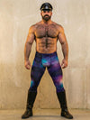 Men's leggings featuring Celestial Blue Purple Nebula Galaxy design, ideal for gay apparel.