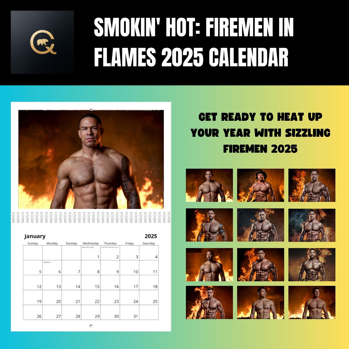 Smokin' Hot: Firemen in Flames 2025 Calendar – Sexy Firefighter Hunks Wall Calendar