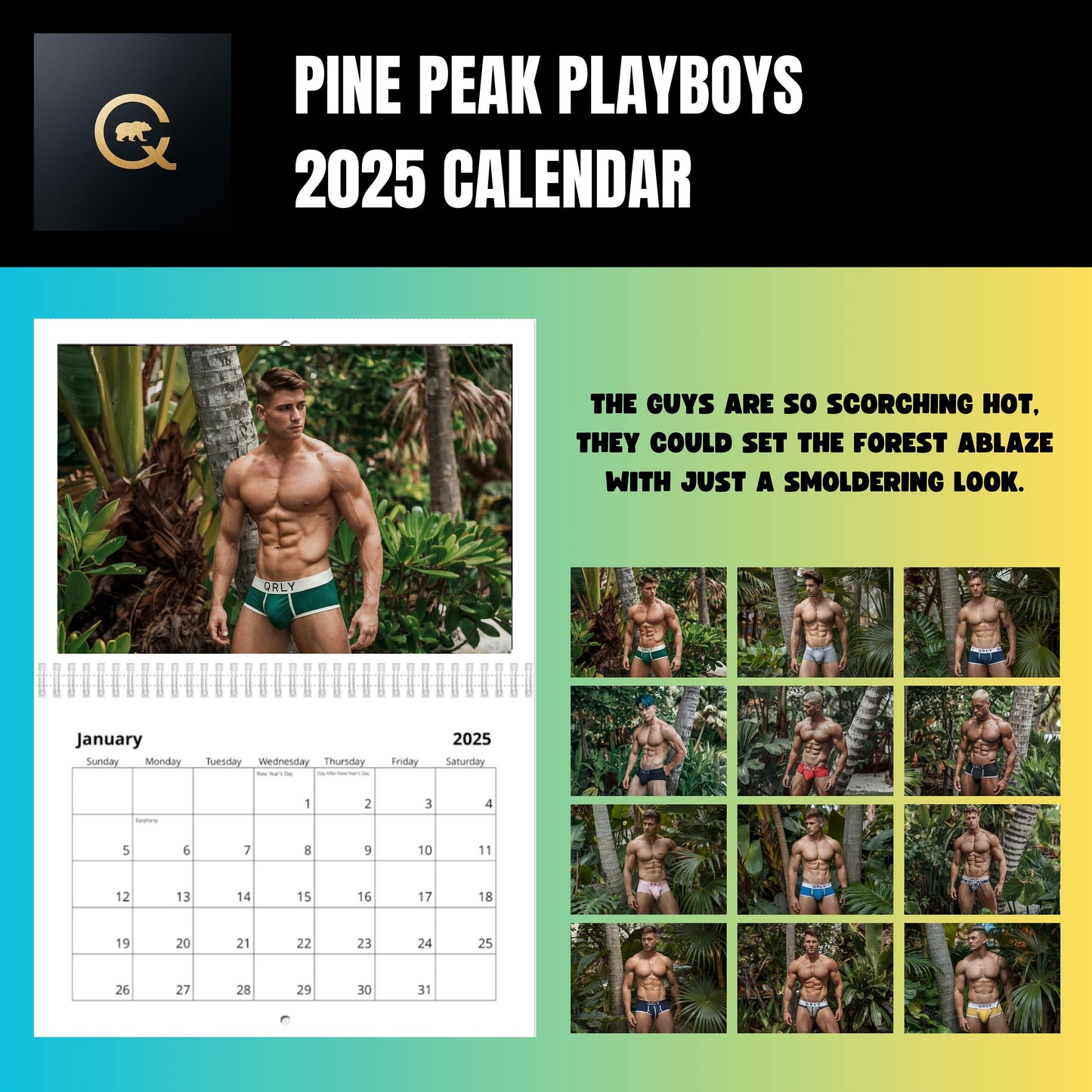 Pine Peak Playboys 2025 Calendar – Sexy Muscular Hunks Wall Calendar | Gay Gift & LGBTQ+ Favorite