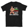 Funny gay shirt featuring muscular man in Santa hat and festive text.