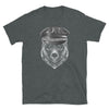 Leather Bear Pride T-Shirt featuring a bear wearing a leather cap, gay pride apparel.