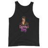 Black tank top featuring a graphic of a man with the phrase 'Daddy's Boy', a gay pride apparel.