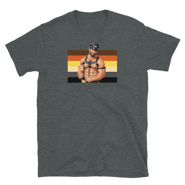 Muscular man in harness tee with LGBTQ pride colors, Leather Daddy Gay Bear Pride LGBTQ Pride Leather Daddy Gay Pride / Bdsm / Leather.
