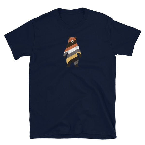 LGBT Gay Men's T-Shirts Daddy Bear Pride - Bear Pride with colorful bear graphic on navy shirt.