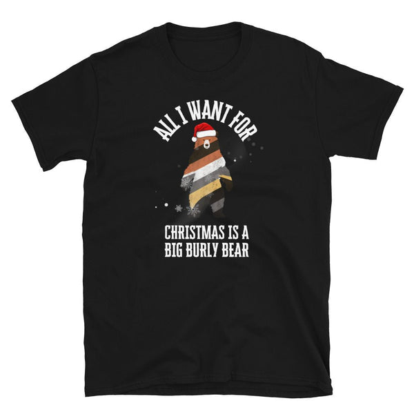 LGBT Gay Men's T-Shirts Daddy Bear Pride - Xmas Christmas Bear Pride design on black cotton shirt.