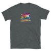 LGBTQ Gaymer Shirt featuring colorful game controller graphic on dark grey fabric.