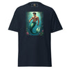 LGBTQ Merpride - Male Merman Asian Mermaid Shirt on a navy tee with colorful graphic.