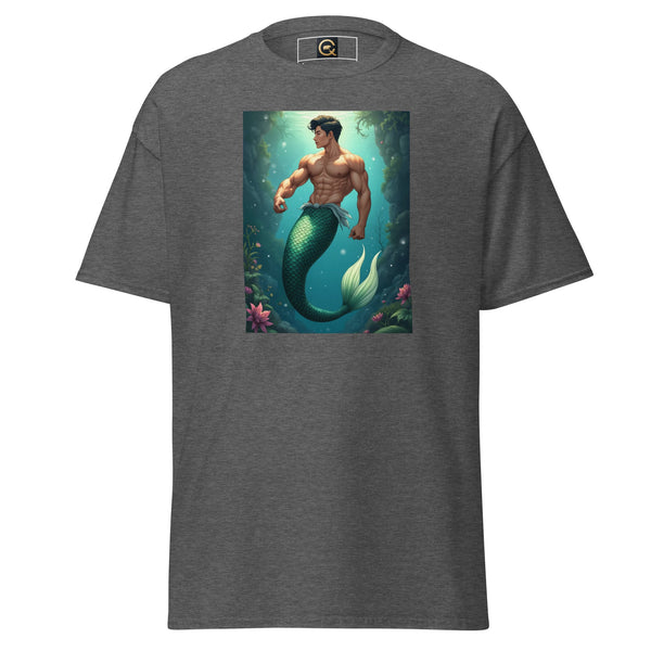 LGBTQ Merpride - Male Merman Asian Mermaid Shirt featuring a muscular merman graphic on a grey tee.