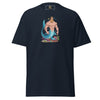 Navy blue gay shirt featuring a muscular male merman graphic design.