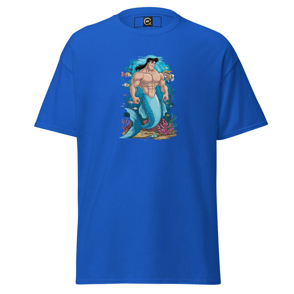 LGBTQ Merpride - Male Merman - Handsome Mermaid Shirt in blue with graphic design.