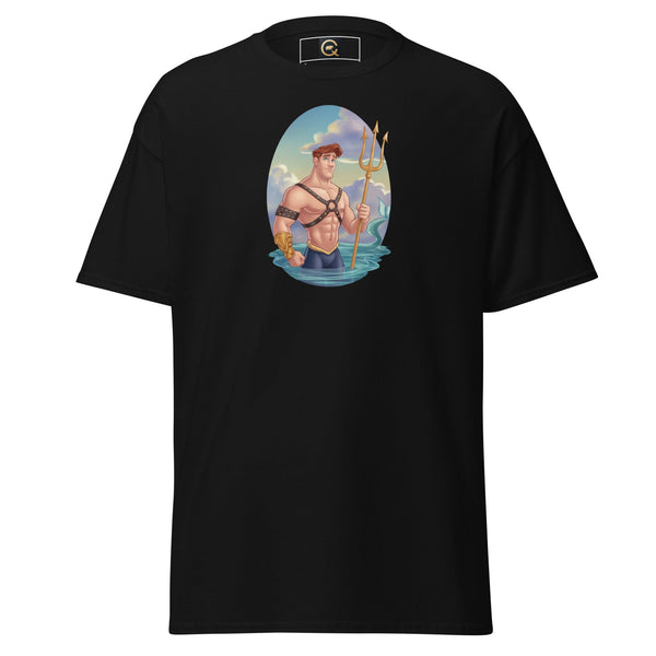 LGBTQ Merpride - Male Merman - Leather Harness Twink Mermaid Shirt on black tee.