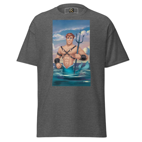 LGBTQ Merpride - Male Merman - Leather Twink Jock Mermaid Shirt, featuring a muscular merman in water.
