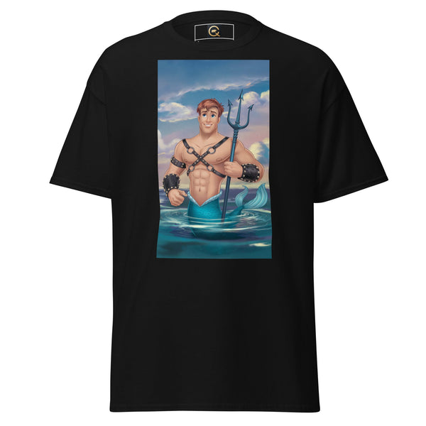 LGBTQ Merpride - Male Merman - Leather Twink Jock Mermaid Shirt featuring a muscular merman in water.