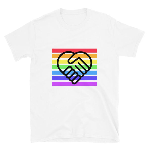 LGBTQ Shirt, I May Be Straight But I Don't Hate, featuring heart and handshake design.
