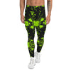 Men's leggings in black with vibrant green splatter design, perfect for activewear.
