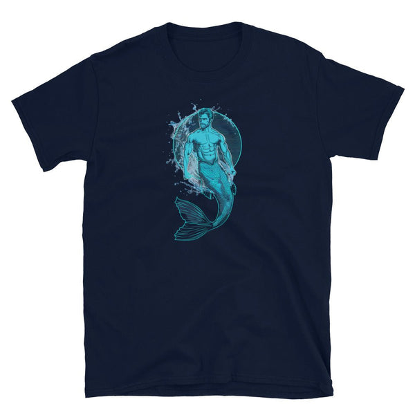 Navy t-shirt with a muscular mermaid graphic, gay shirt, Merdaddy Shirt Gift for Dad Merman Mermaid Lover Mermaid Dad Birthday Merdad.