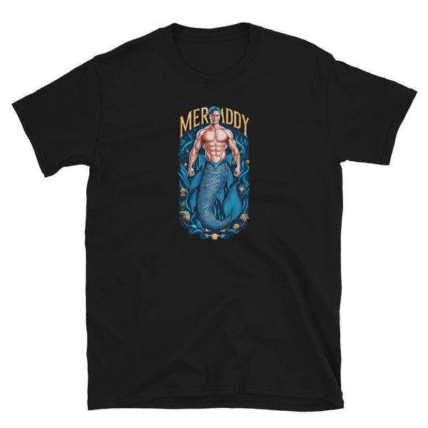 Merdaddy Shirt Gift for Dad Merman Mermaid Lover Mermaid Daddy Birthday Merdad on black t-shirt with vibrant graphic design.