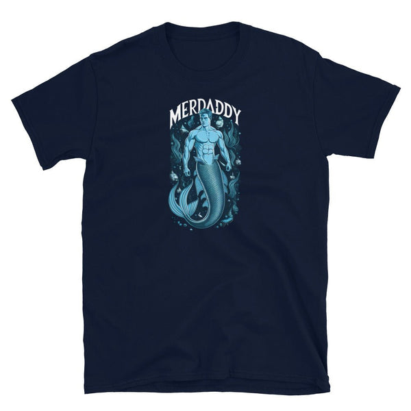 Navy shirt featuring merman graphic, perfect for Merdaddy Shirt Gift for Daddy Merman Lover Mermaid Daddy Merdad.