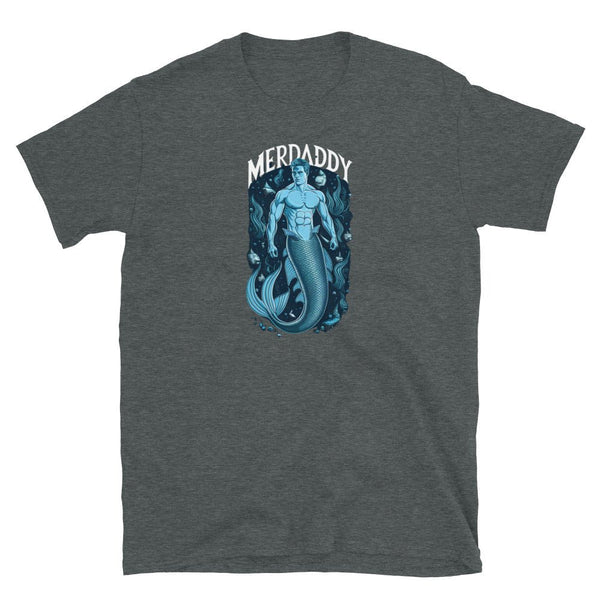 Merdaddy Shirt Gift for Daddy Merman Lover Mermaid Daddy Merdad design on dark shirt.