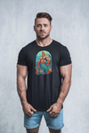 Model wearing MERPRIDE - Gay Merman Bear Mermaid Shirt 4 - Bear Pride, LBGTQ with colorful graphics.
