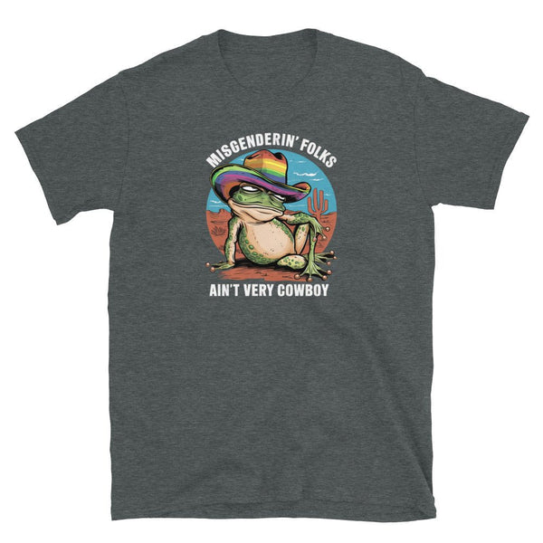 Charcoal gay shirt featuring a frog in a cowboy hat design.