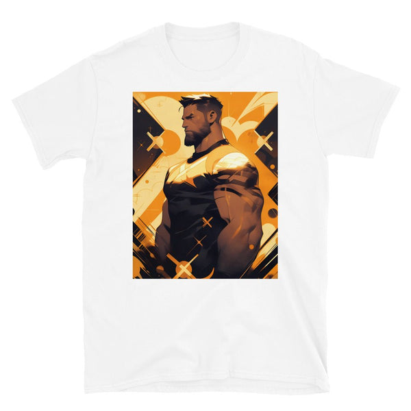 Muscle Gay Bear 03 Geometric Abstract Art Shirt, Gay Art Shirt for Gay Pride featuring a muscular man.