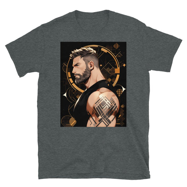 Muscle Gay Bear 11 Geometric Abstract Art Shirt, Gay Art Shirt for Gay Pride featuring a man in profile with stylish graphic.