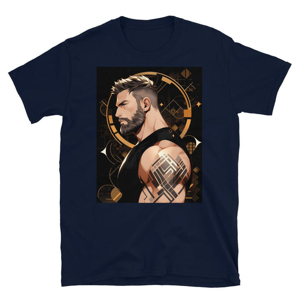 Muscle Gay Bear 11 Geometric Abstract Art Shirt, Gay Art Shirt for Gay Pride with graphic of muscular man.